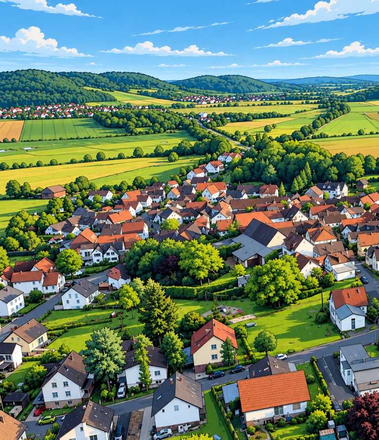 Heizungsbau in der Wetterau Blick über einen Ort in die Wetterau